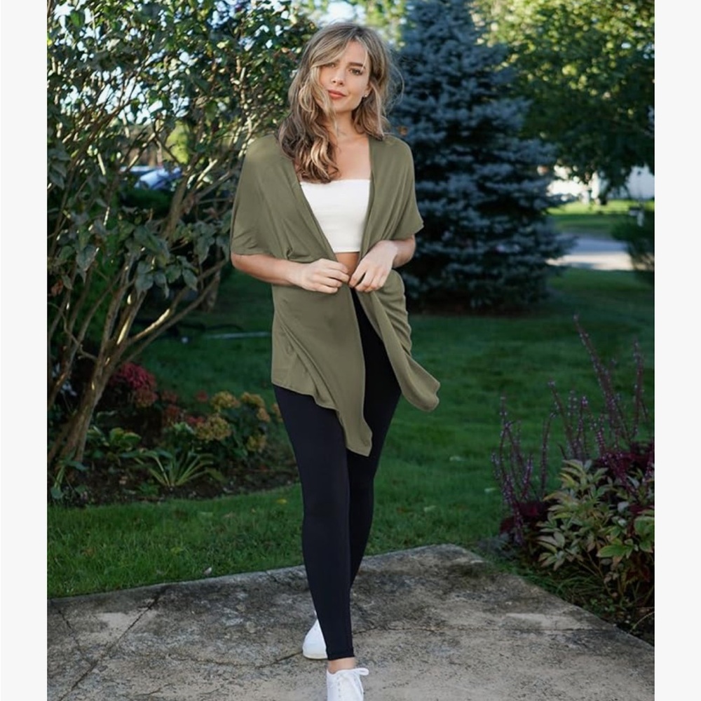 Olive Green Cardigan with Black Leggings